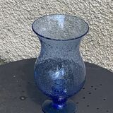 Blue blown glass tealight holder, Biot glassworks, collector's item