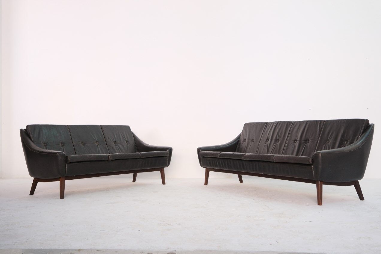 Mid-Century Teak and Leather 4-Seater Sofa by Svane Ekornes, 1960s