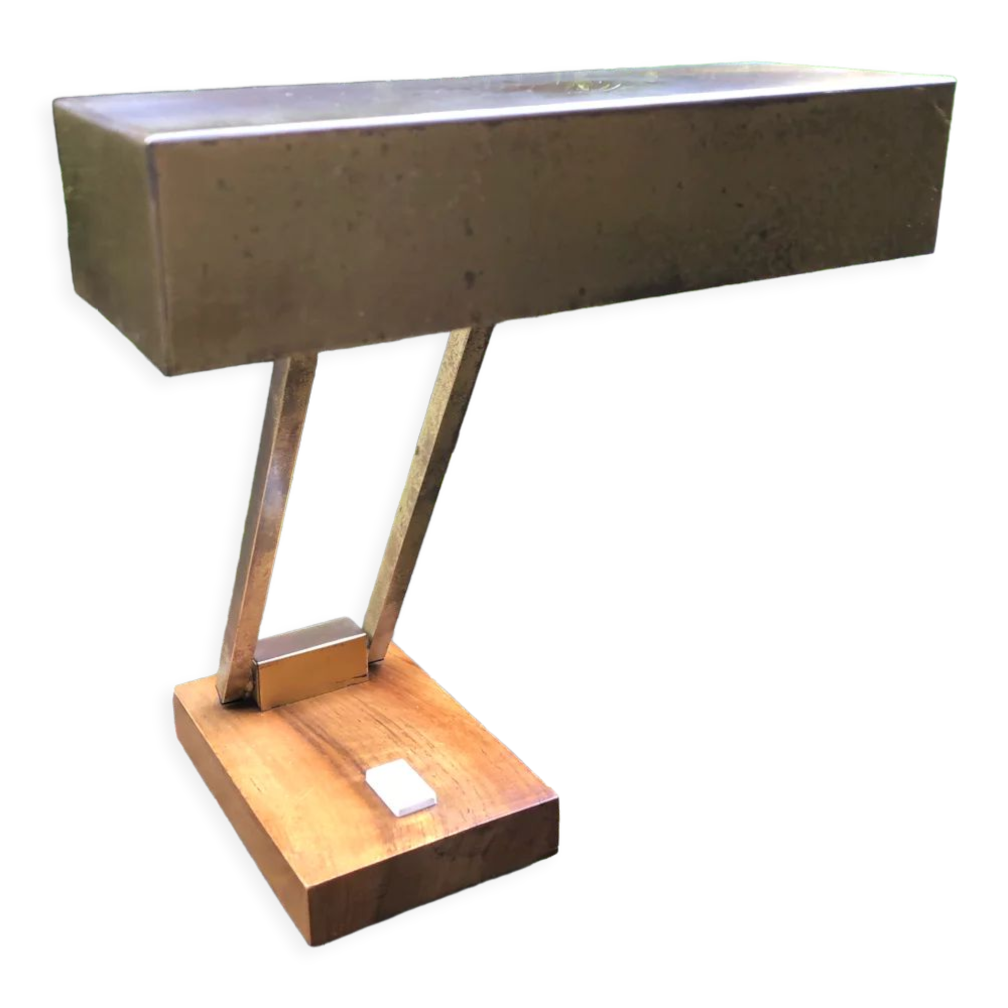 Bauhaus desk lamp gilded brass and teak