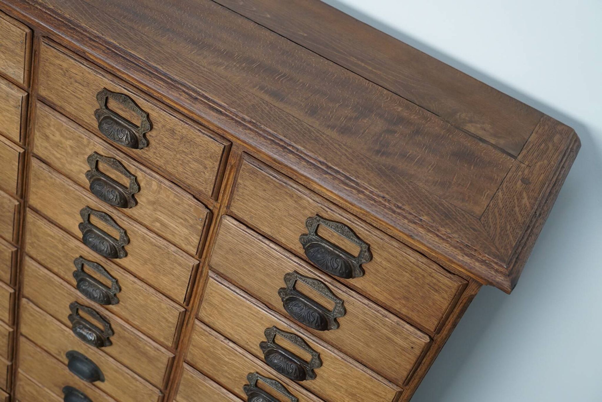 Antique French oak filing / apothecary cabinet by Chouanard, ca 1910
