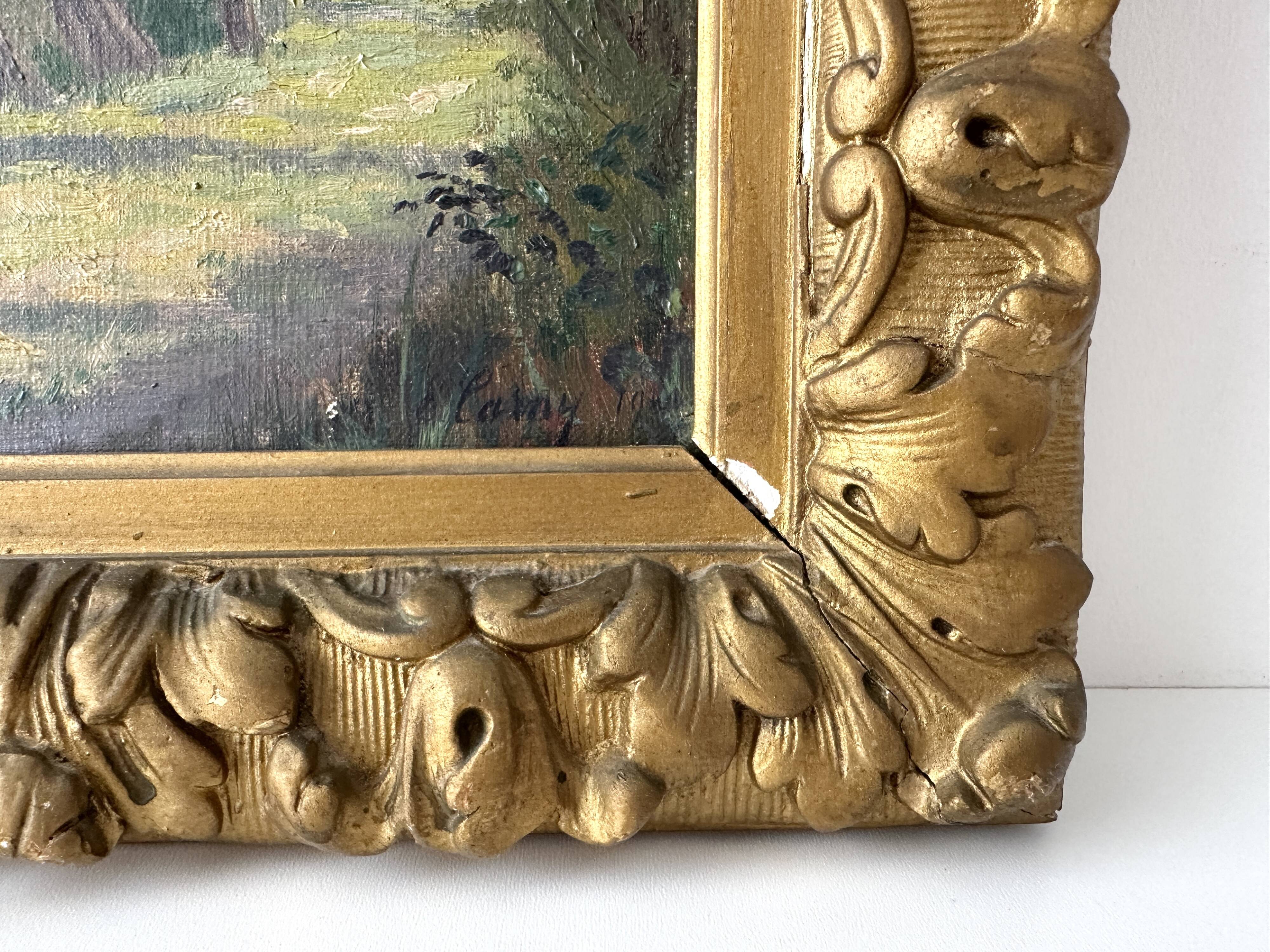 Oil on canvas of a Norman landscape with cows circa 1900.