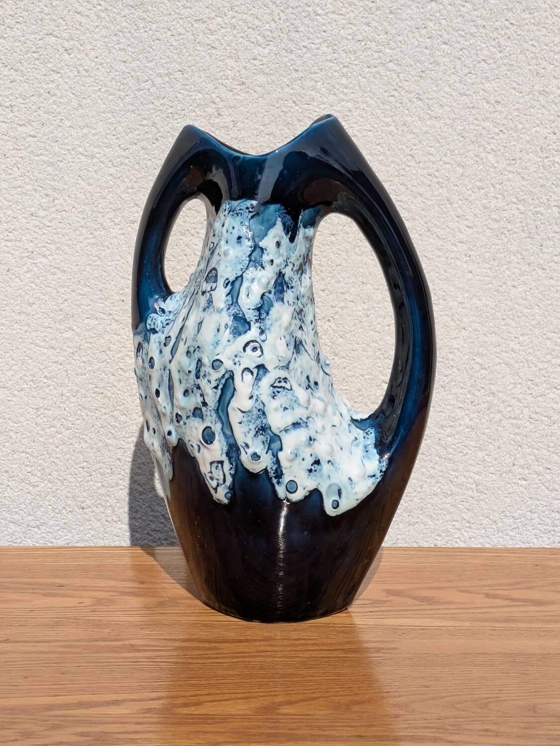 Vintage Vallauris vase from the 50s/60s – fat lava, sea foam, double handle