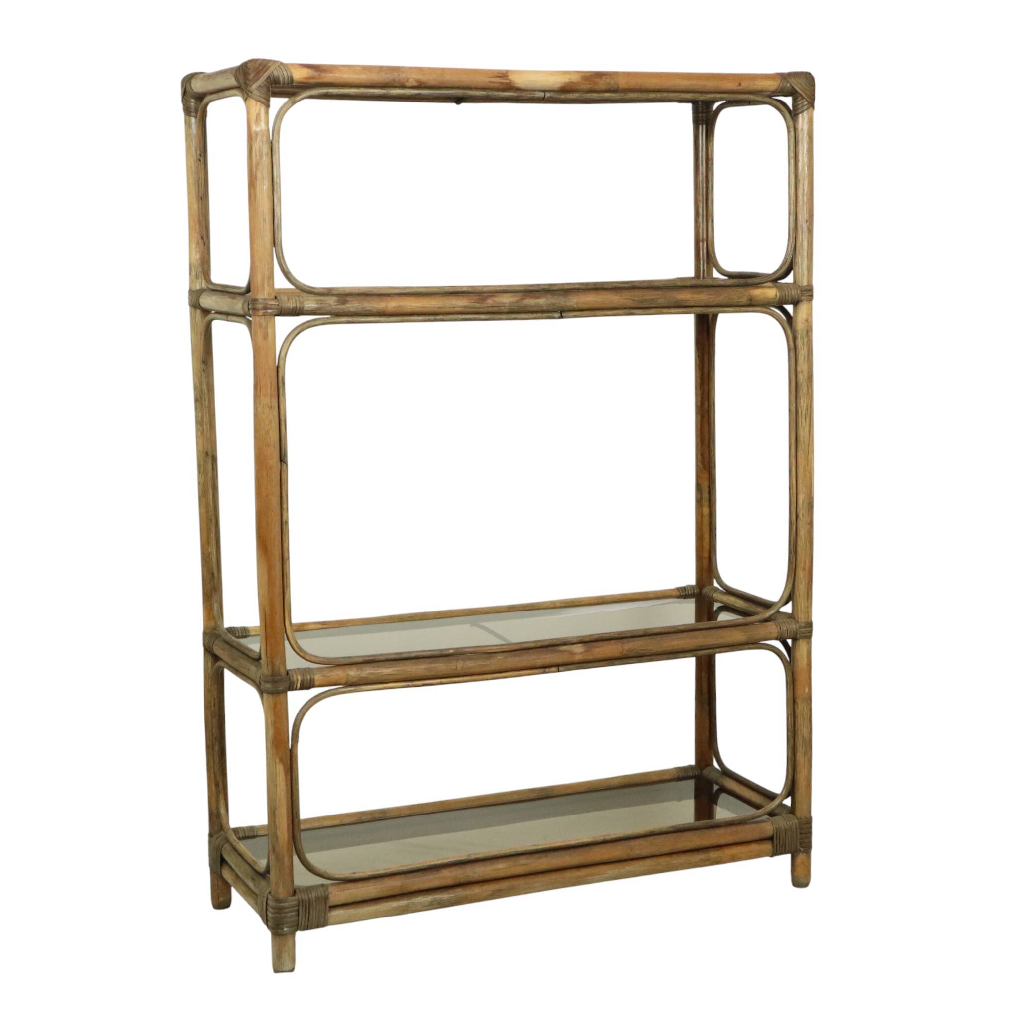 Vintage Boho Shelf Bookcase Bamboo and Smoked Glass 140cm