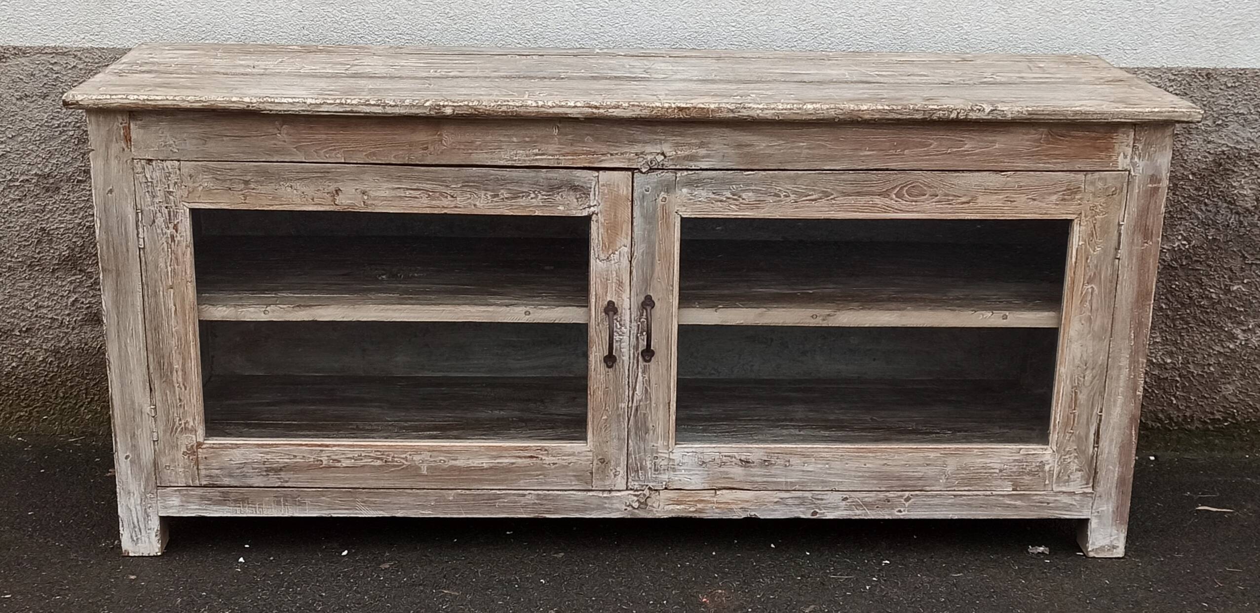 Glass sideboard in antique wood