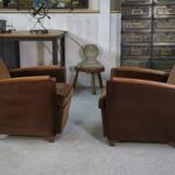 Pair of Art Deco velvet club chairs in the style of Jules Leleu, 1930s