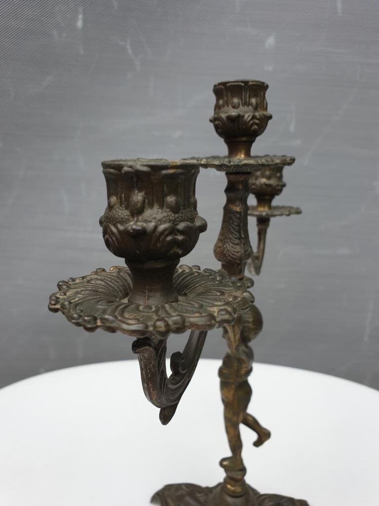 "Il mio bel foco" pair of candlesticks XIXth cherubs 3 torchieres