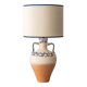 Spanish Revival Terracotta Table Lamp, Cream and Cobalt, New Linen Shade