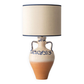Spanish Revival Terracotta Table Lamp, Cream and Cobalt, New Linen Shade