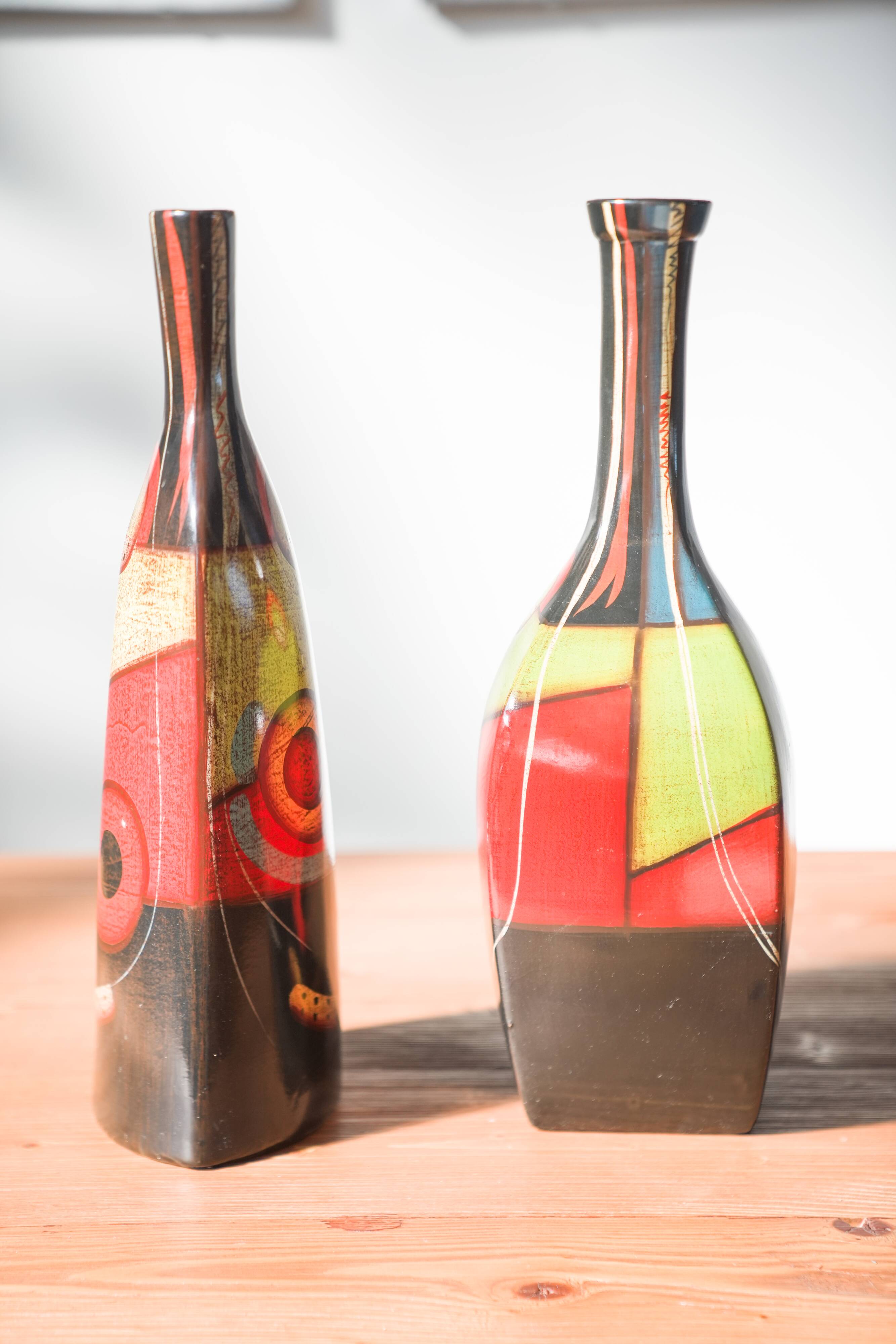 1970s-80s Hand-Painted Terracotta Vases