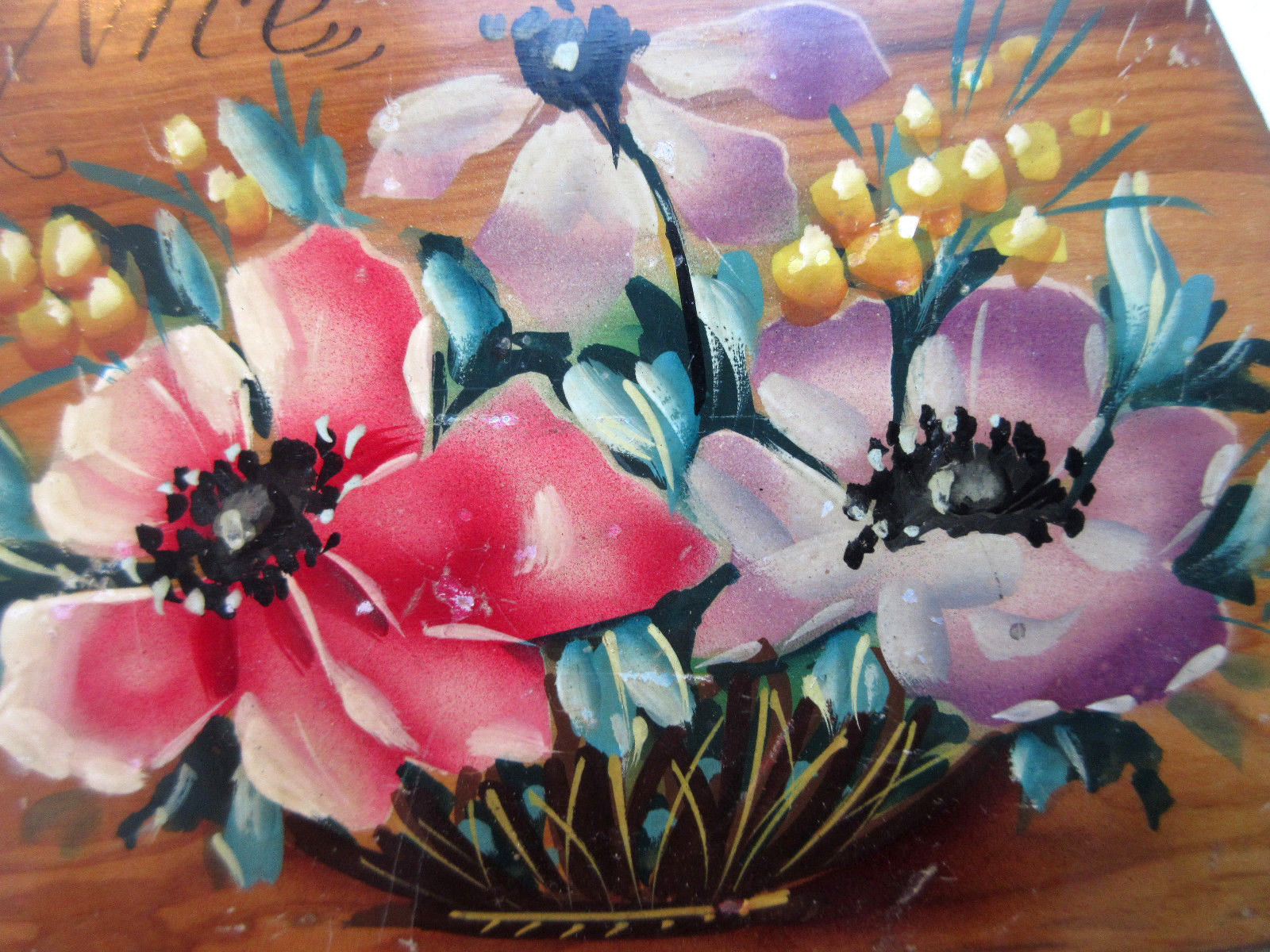 Art Deco jewellery box painted olive wood from Mimosa and Anémones, NICE