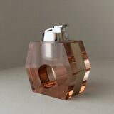 Apricot plexiglass table lighter by Astrolite with silver frame - Space Age Italian 1970s sculpture