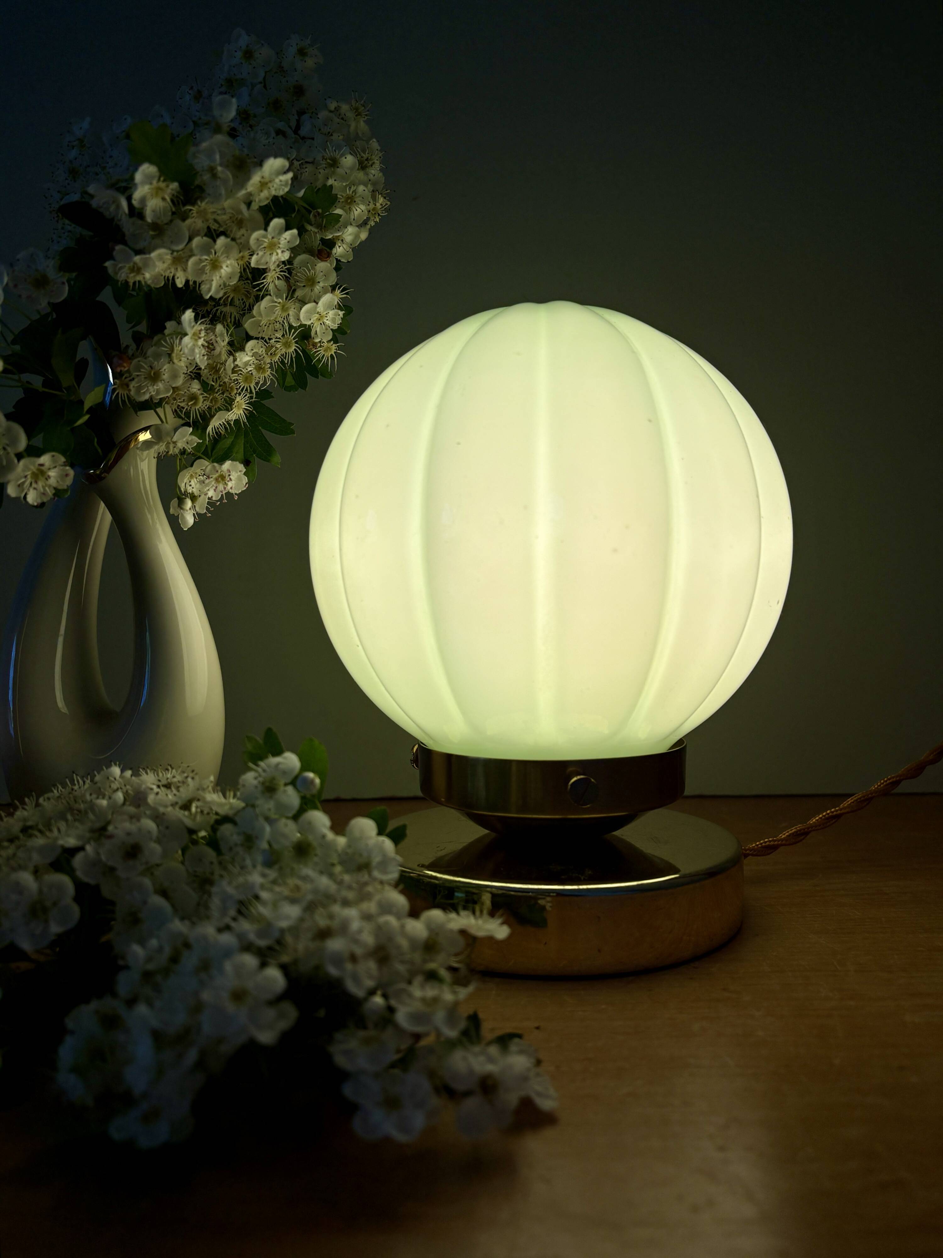 Vintage mint green opaline globe table lamp