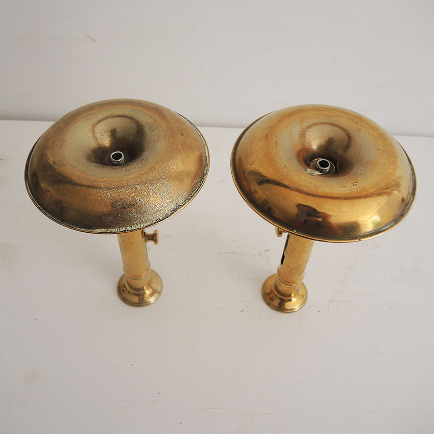 2 antique brass push candle holders