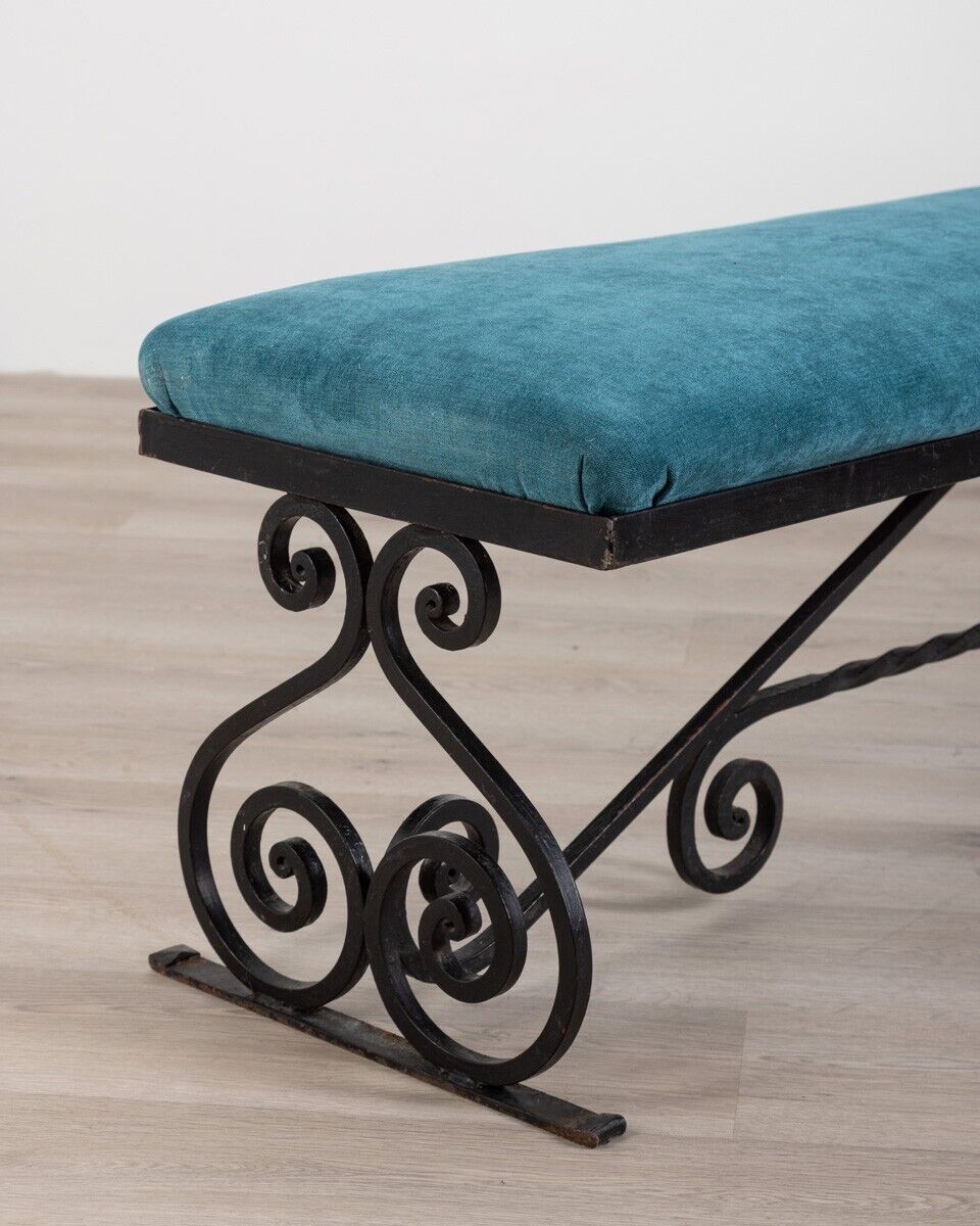 Banc vintage des années 1950 en fer et tissu design italien