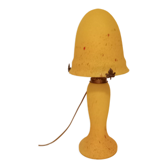 Mushroom lamp yellow glass paste spotted red