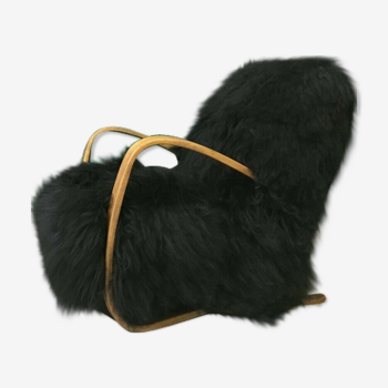 Black sheepskin armchair H269 J.Halabala