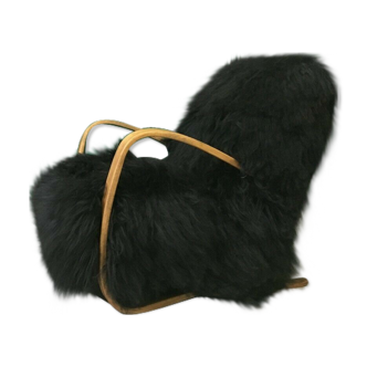 Black sheepskin armchair H269 J.Halabala