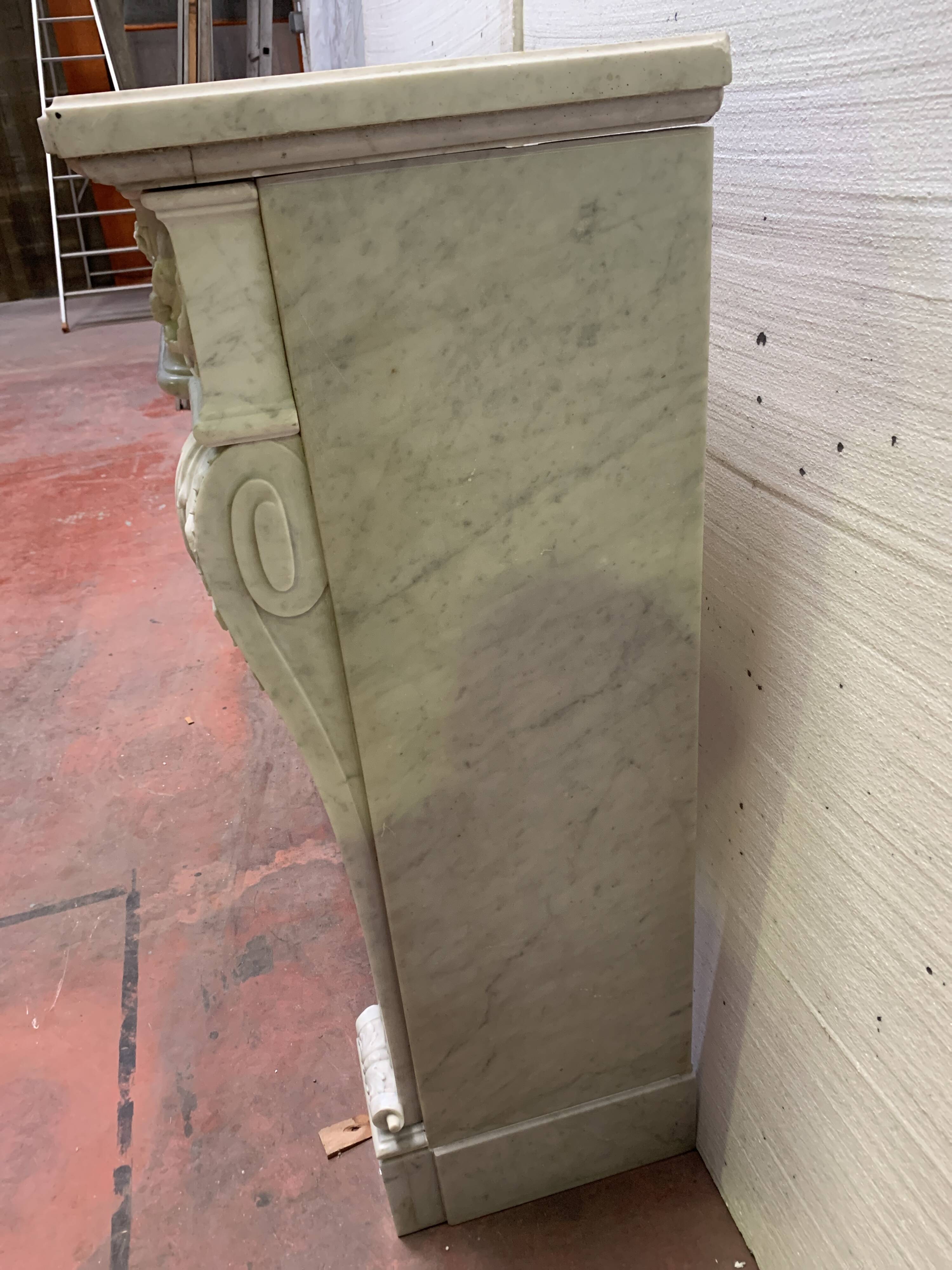 Louis XVI style fireplace in white Carrara marble, 19th century