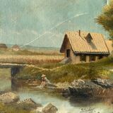 Old oil painting on canvas