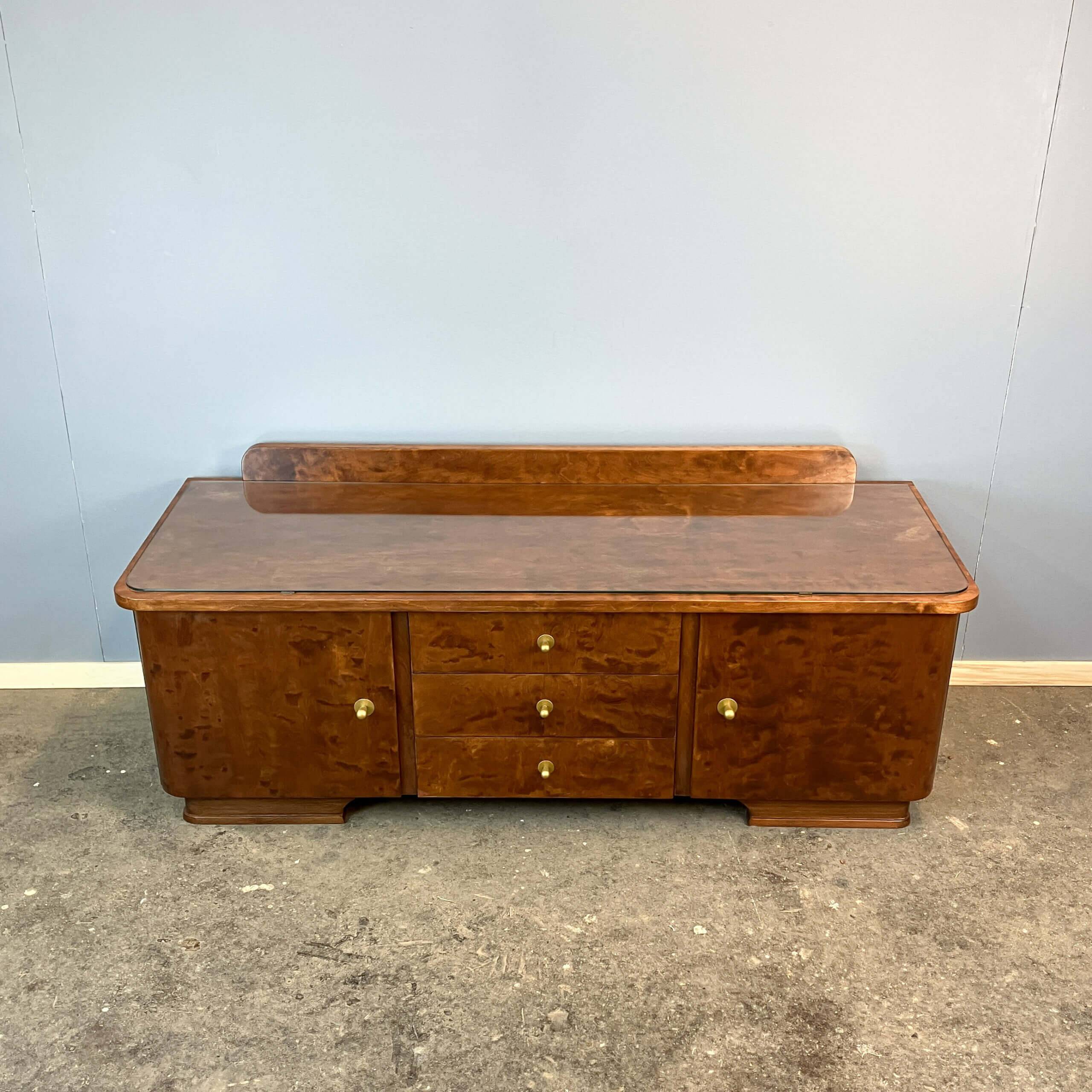 Lowboard, small chest of drawers, flamed birch, 1950s