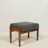 Footrest in vintage style, wooden pouffe, corduroy fabric , Graphite upholstery
