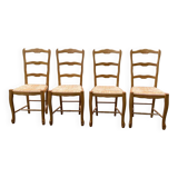 4 Louis XV chairs in solid blond oak and straw wood with shell sculptures