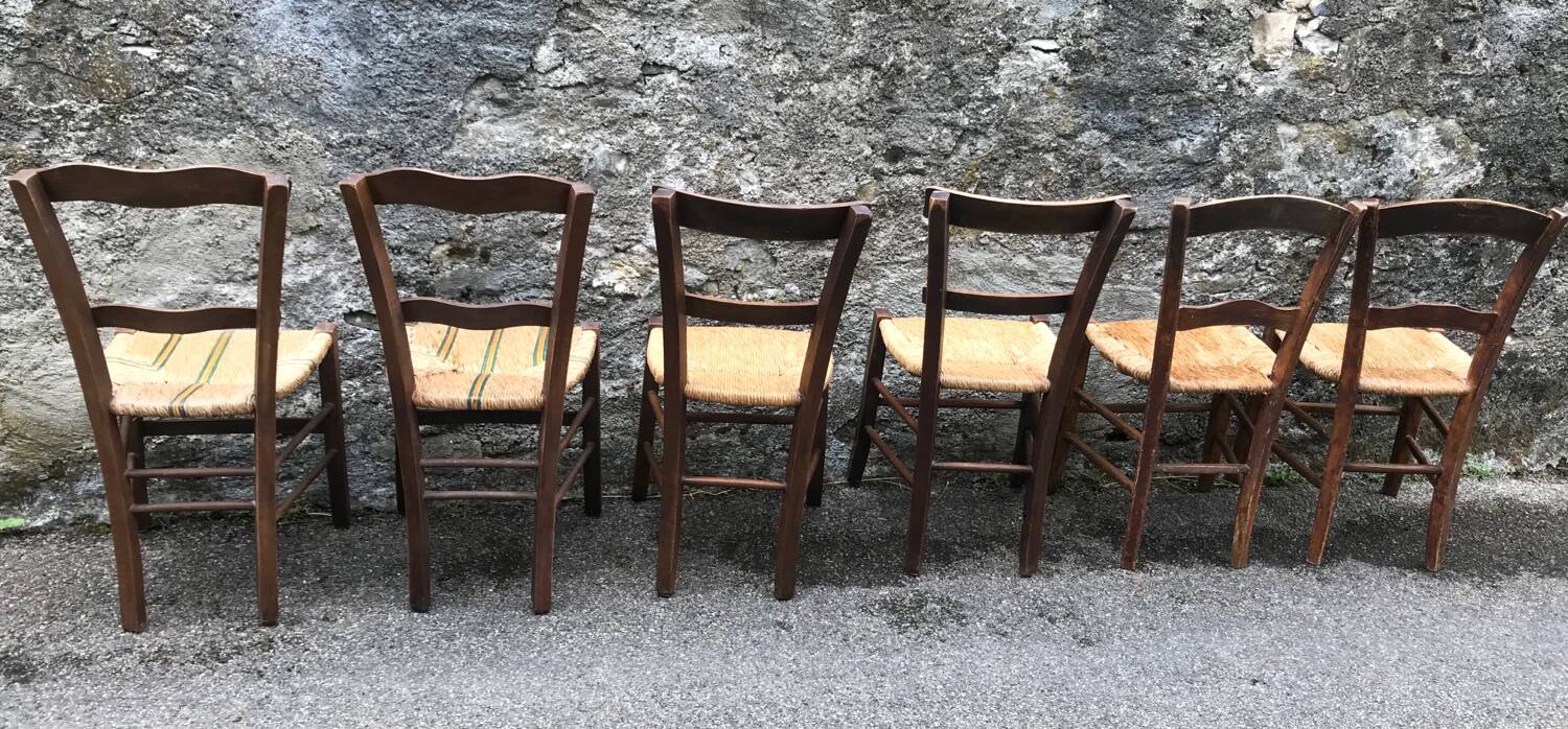 Set of 6 straw bistro chairs