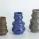 Small collection vases, mid-century modern Scandinavian, in glossy brown and blue stoneware, set of 3.