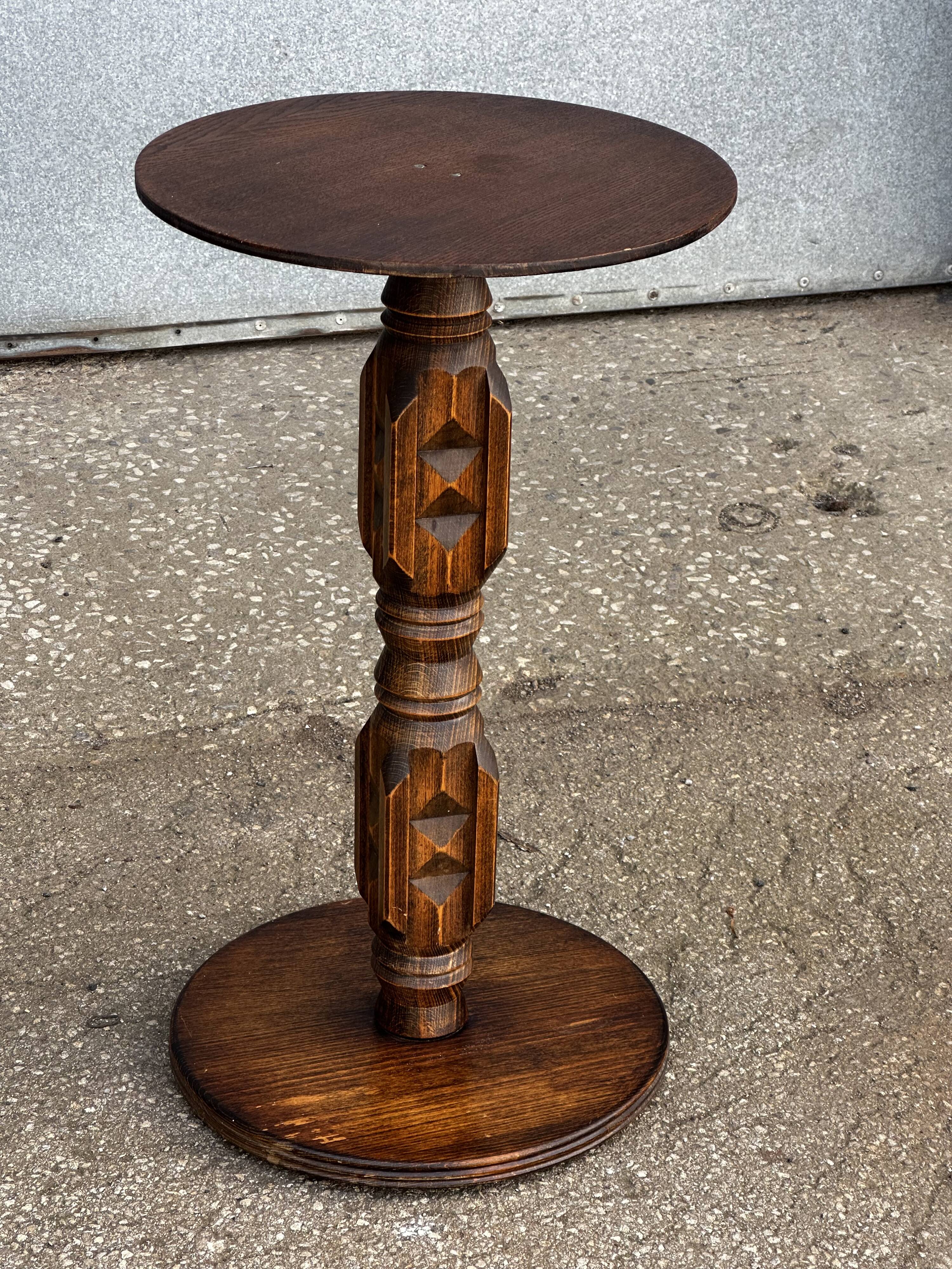 1930s carved wood side table - oak and pine