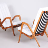 White Mid century armchairs made in Czechia '50s. By Jan Vanek, fully Restored
