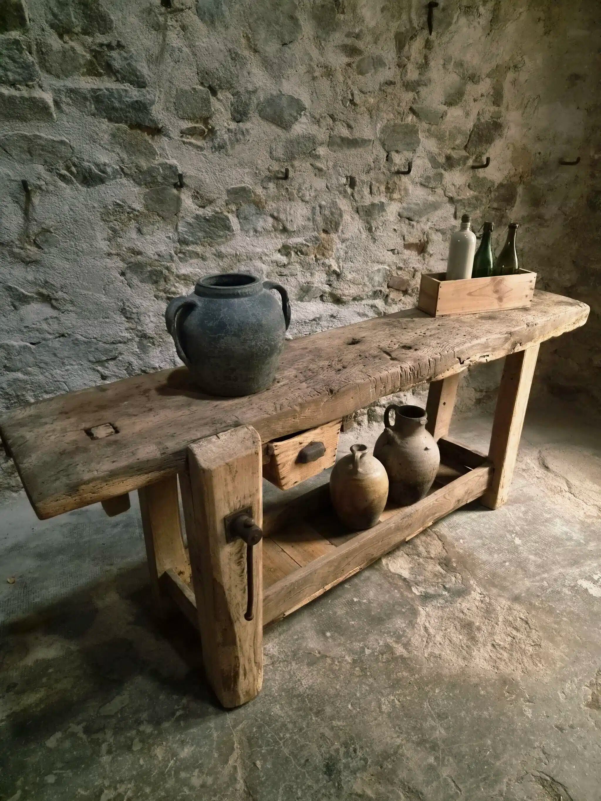 Ancient French oak table | Rustic console | 19th century