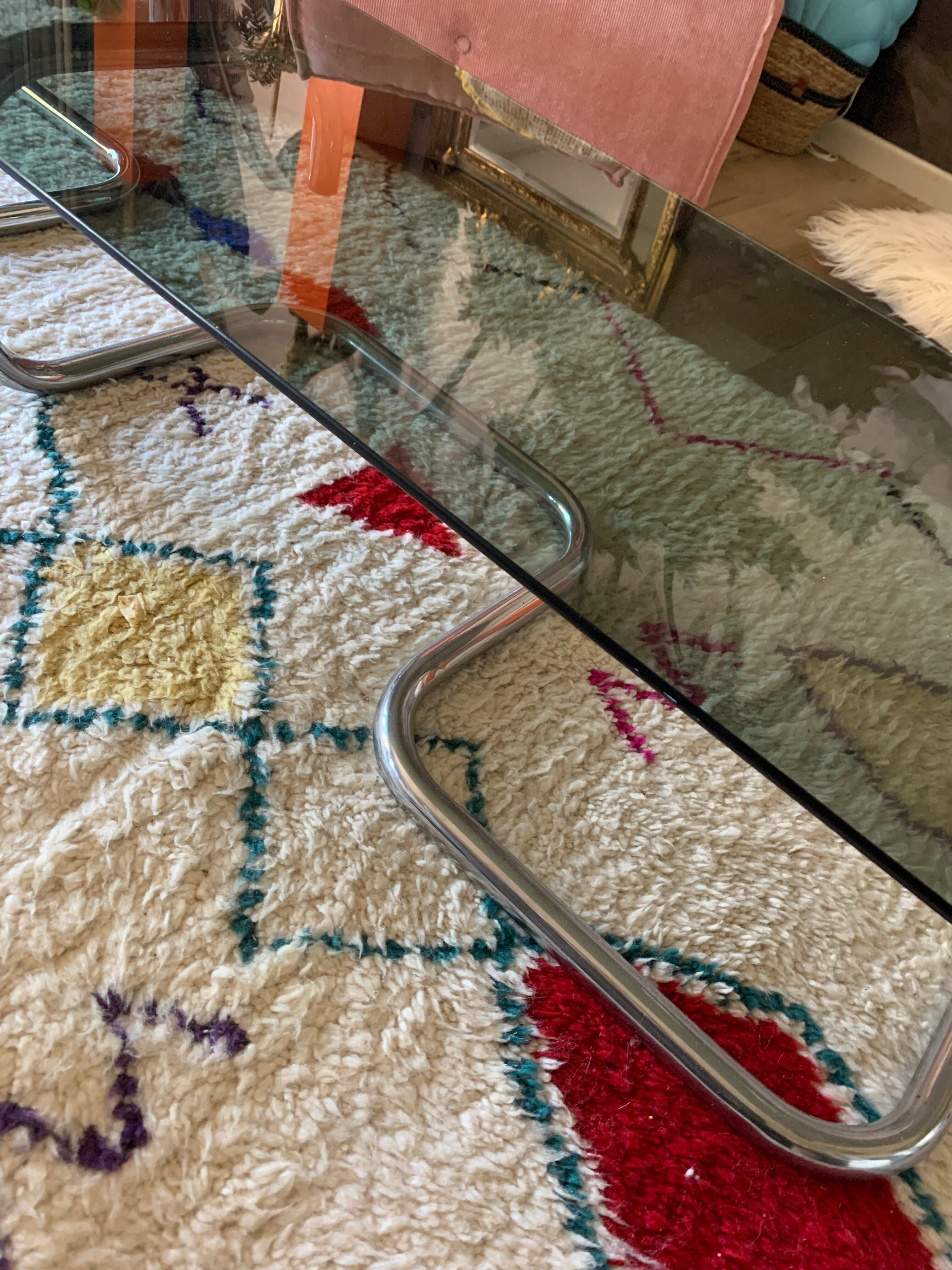 Coffee table chrome and smoked glass