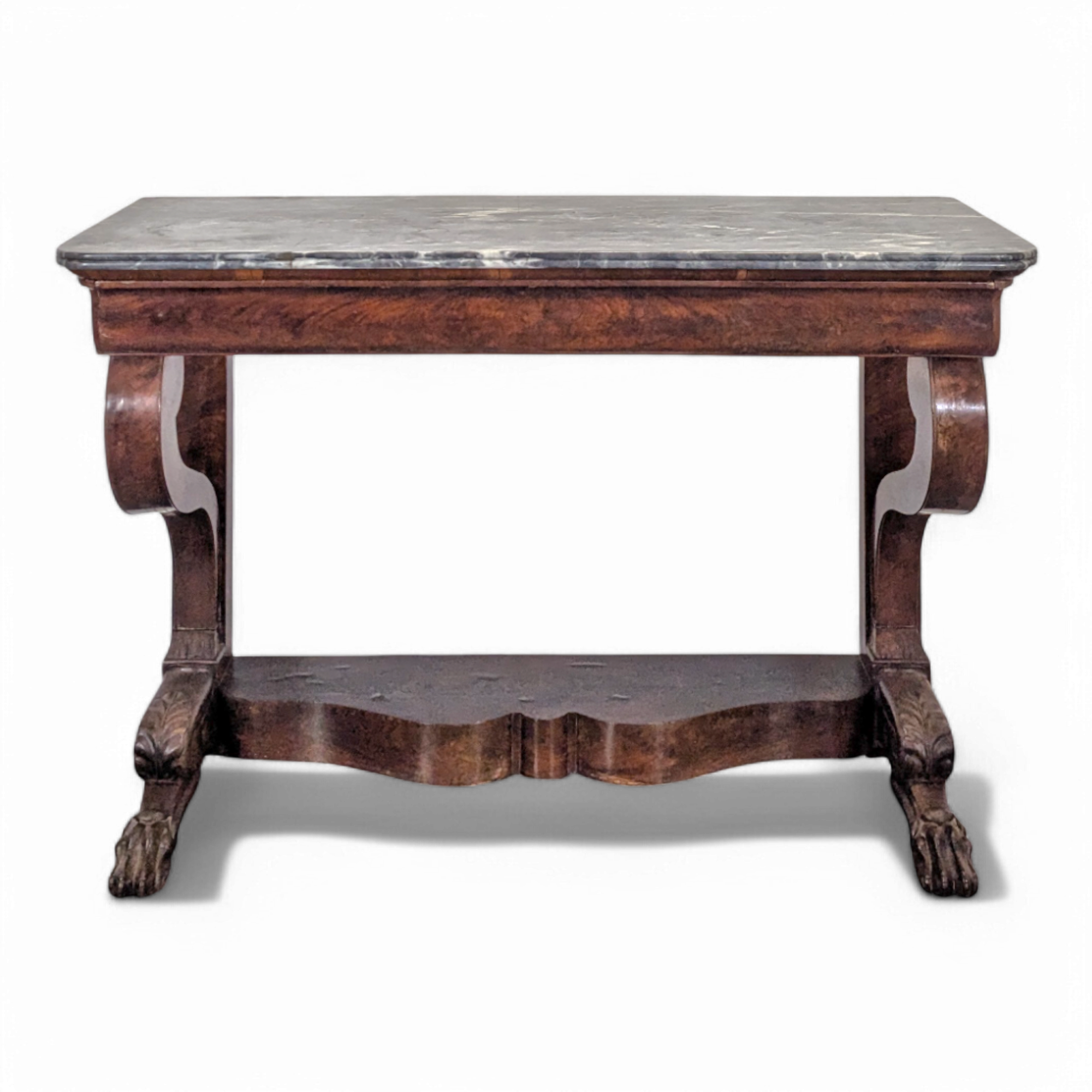 Restoration period console in flamed mahogany