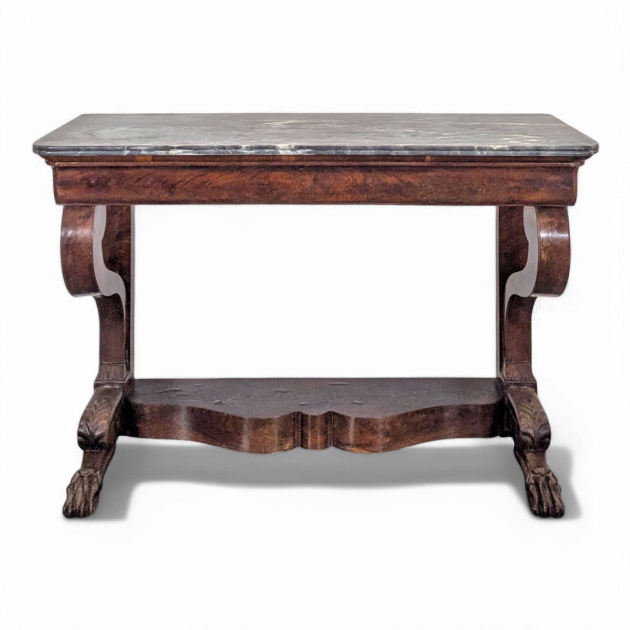 Restoration period console in flamed mahogany