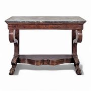 Restoration period console in flamed mahogany