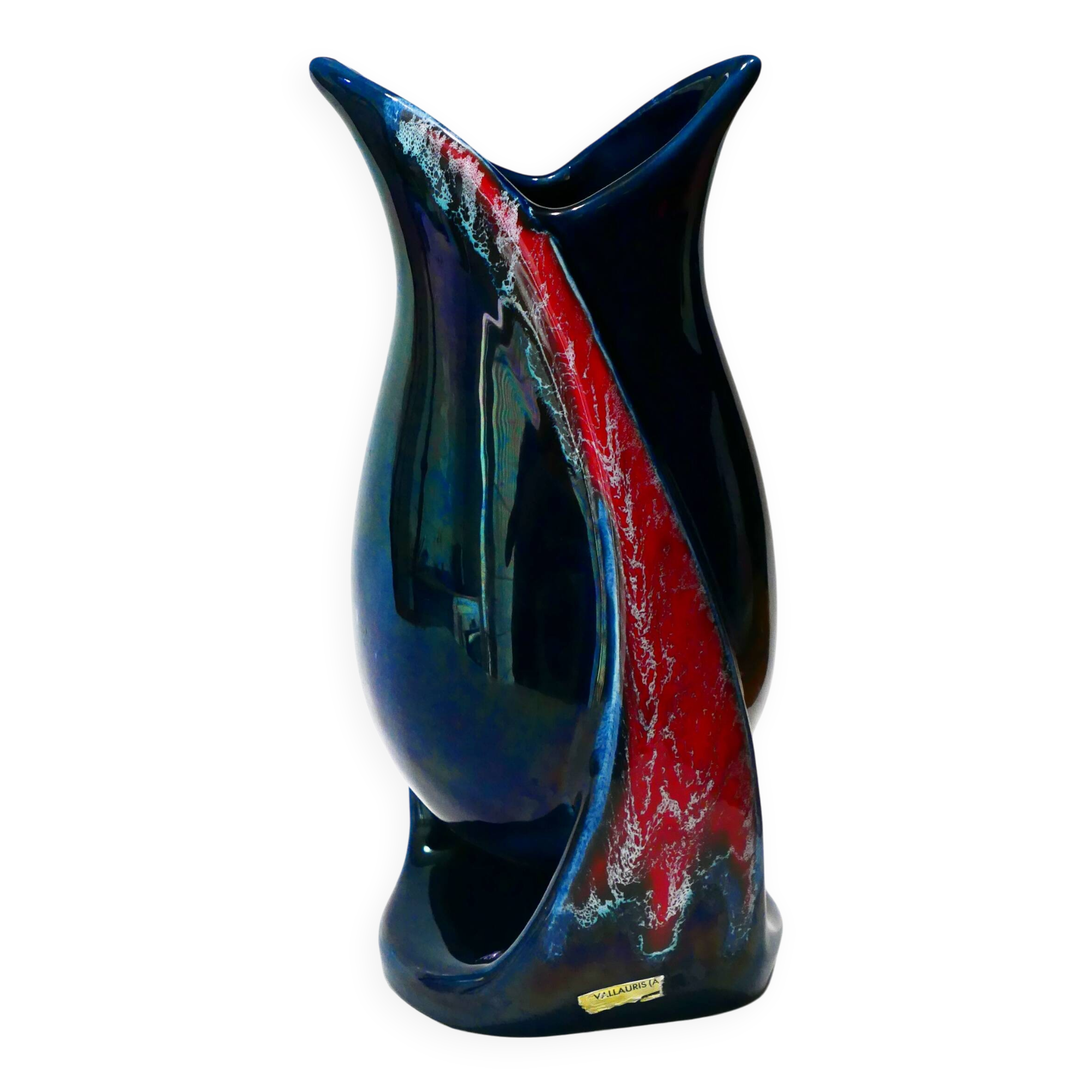 Vase Vallauris forme libre moderniste 1950-60 Bleu rouge