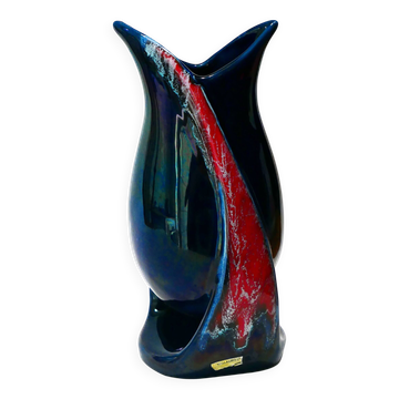 Vallauris vase, modernist free form, 1950-60, blue and red