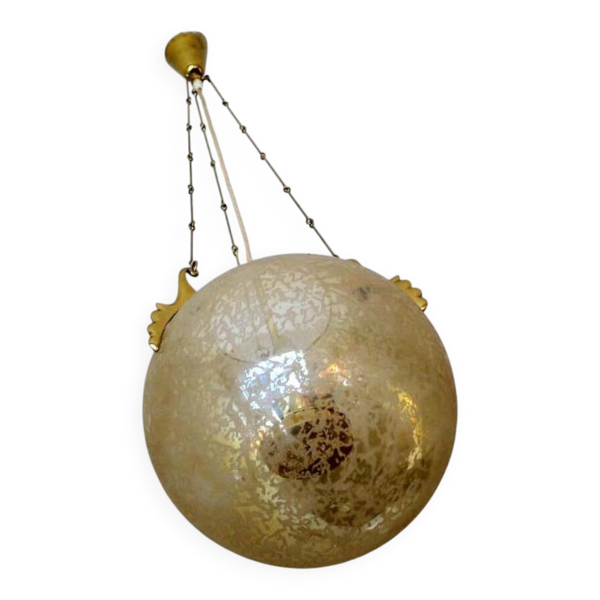 Suspension globe en verre dépoli et laiton Doria Leuchten, années 1970