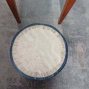 Modernist Design Side Table + 2 Blue Leather Poufs