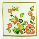 4 cotton napkins - orange and green floral pattern - vintage 70s