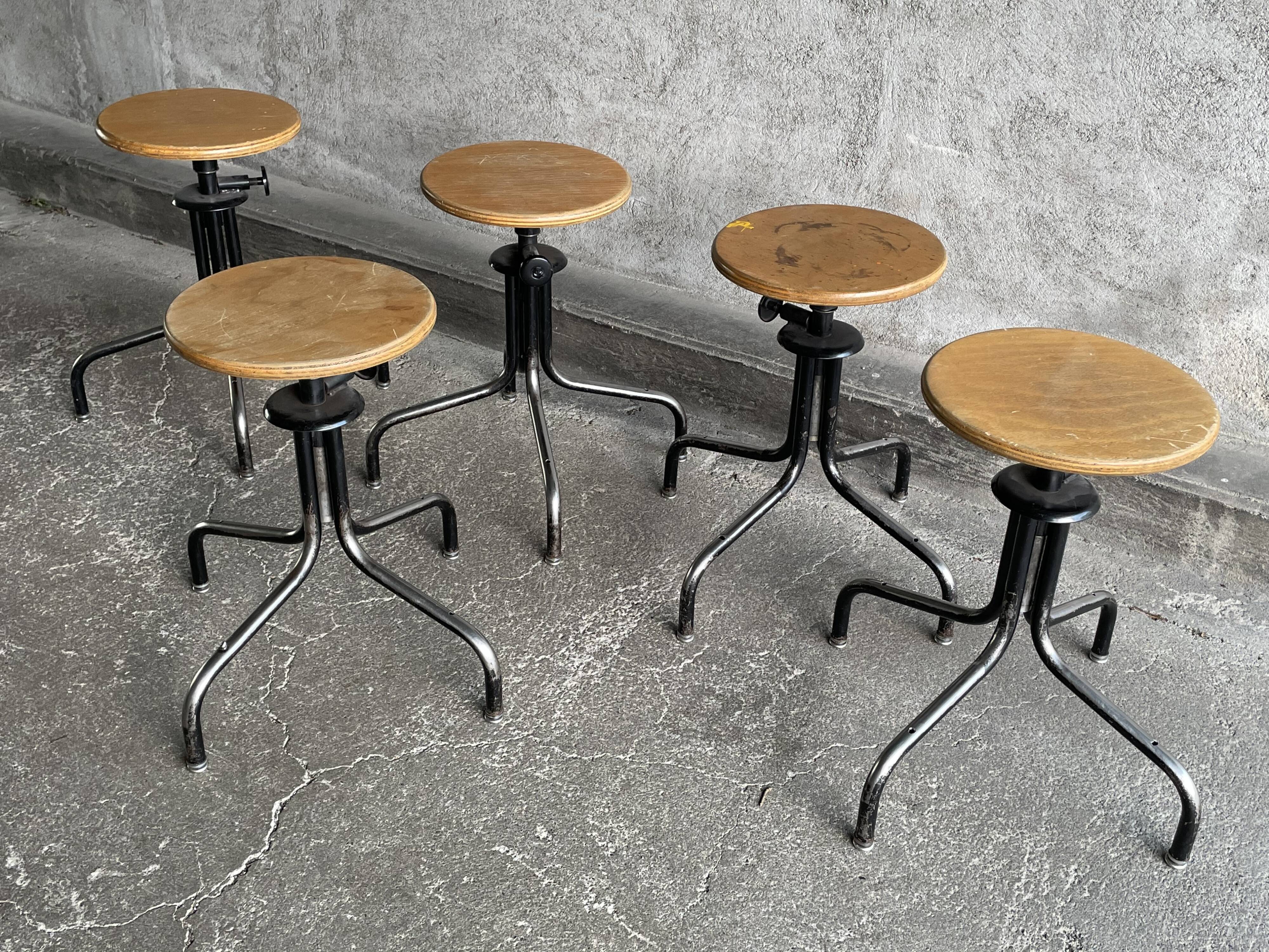 Set of 5 flambo adjustable industrial stools