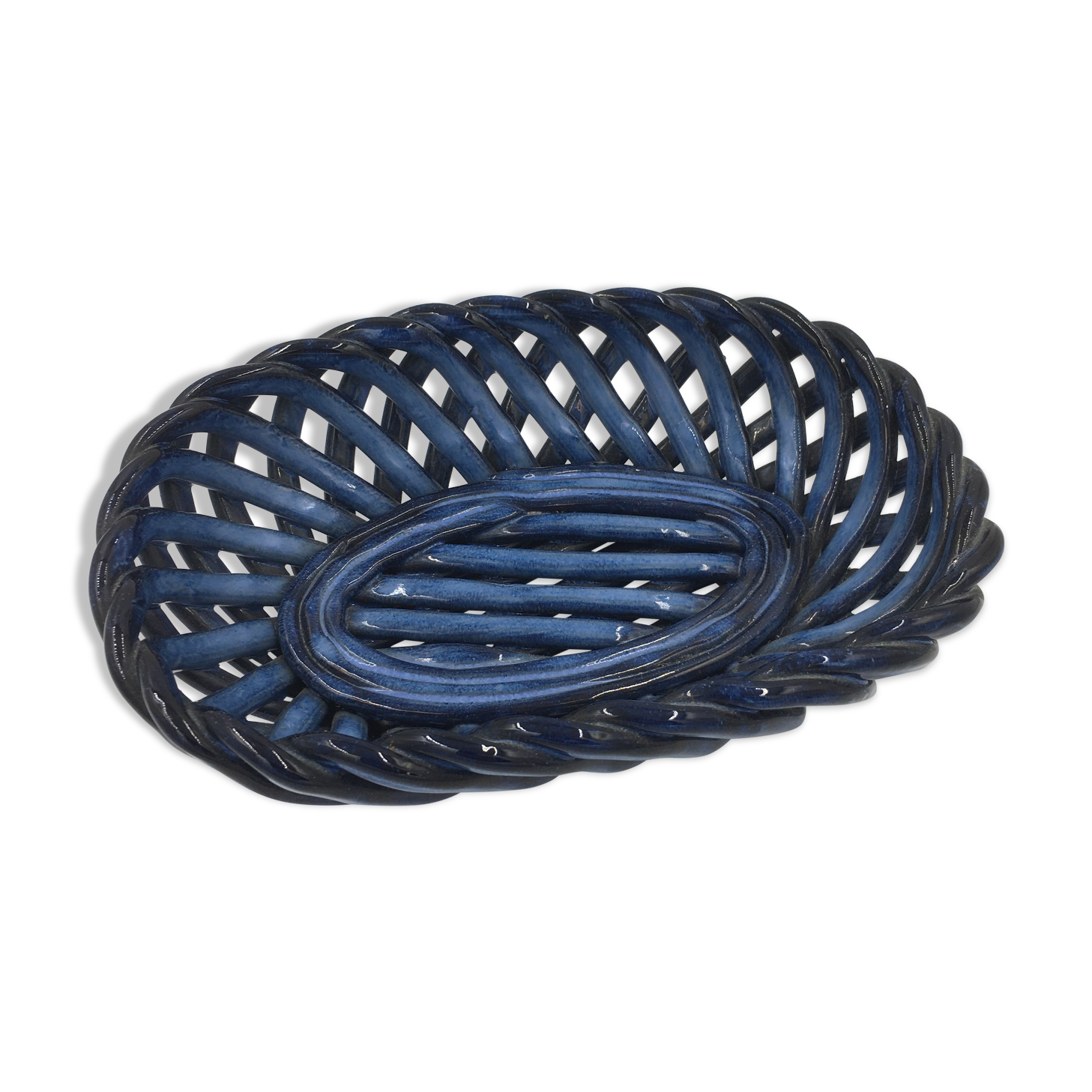 Basket, blue ceramic fruit basket