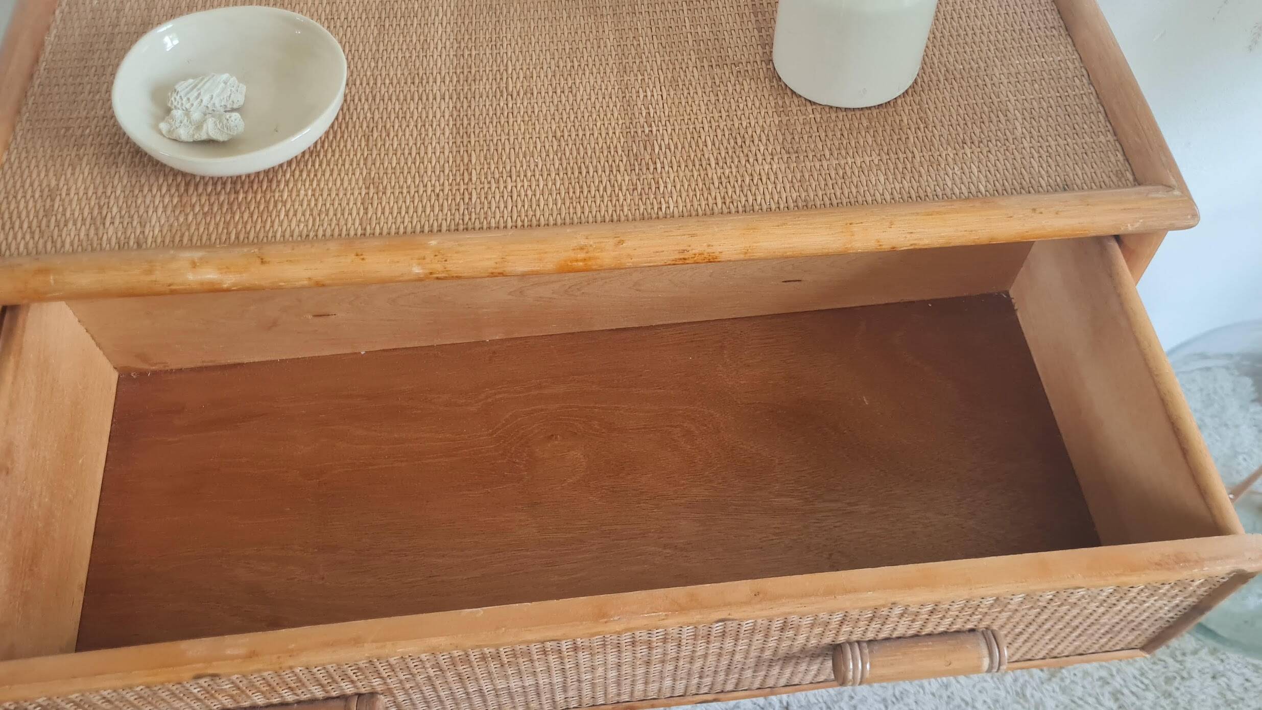 Vintage rattan chest of drawers