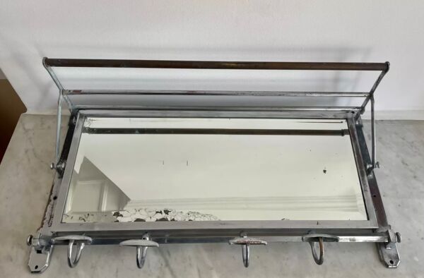 Porte manteau vintage, miroir biseauté et chrome, art déco