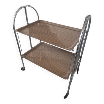 folding dessert trolley with wooden top and metal frame
