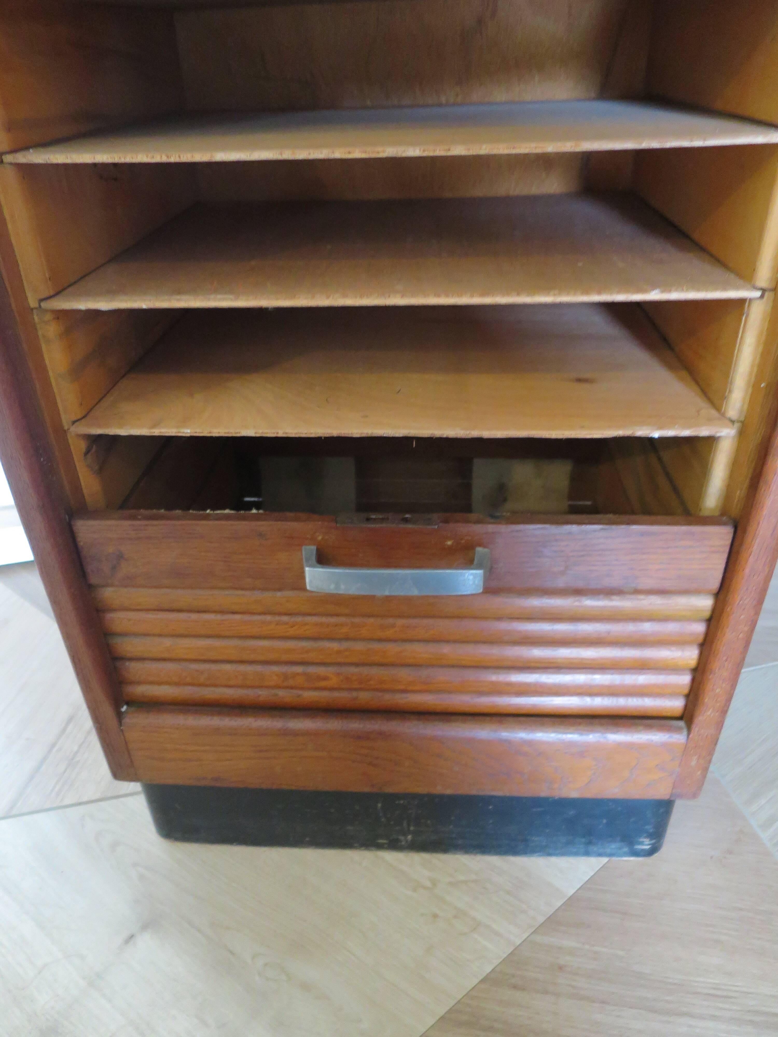Burwood oak curtain file cabinet, 1960s