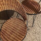 Ensemble 2 fauteuils et table basse en osier Raoul Guy 1950
