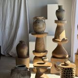 Stool, side table, end table in solid suar wood, spheres H50 D39.