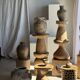 Stool, side table, end table in solid suar wood spheres H50 D39