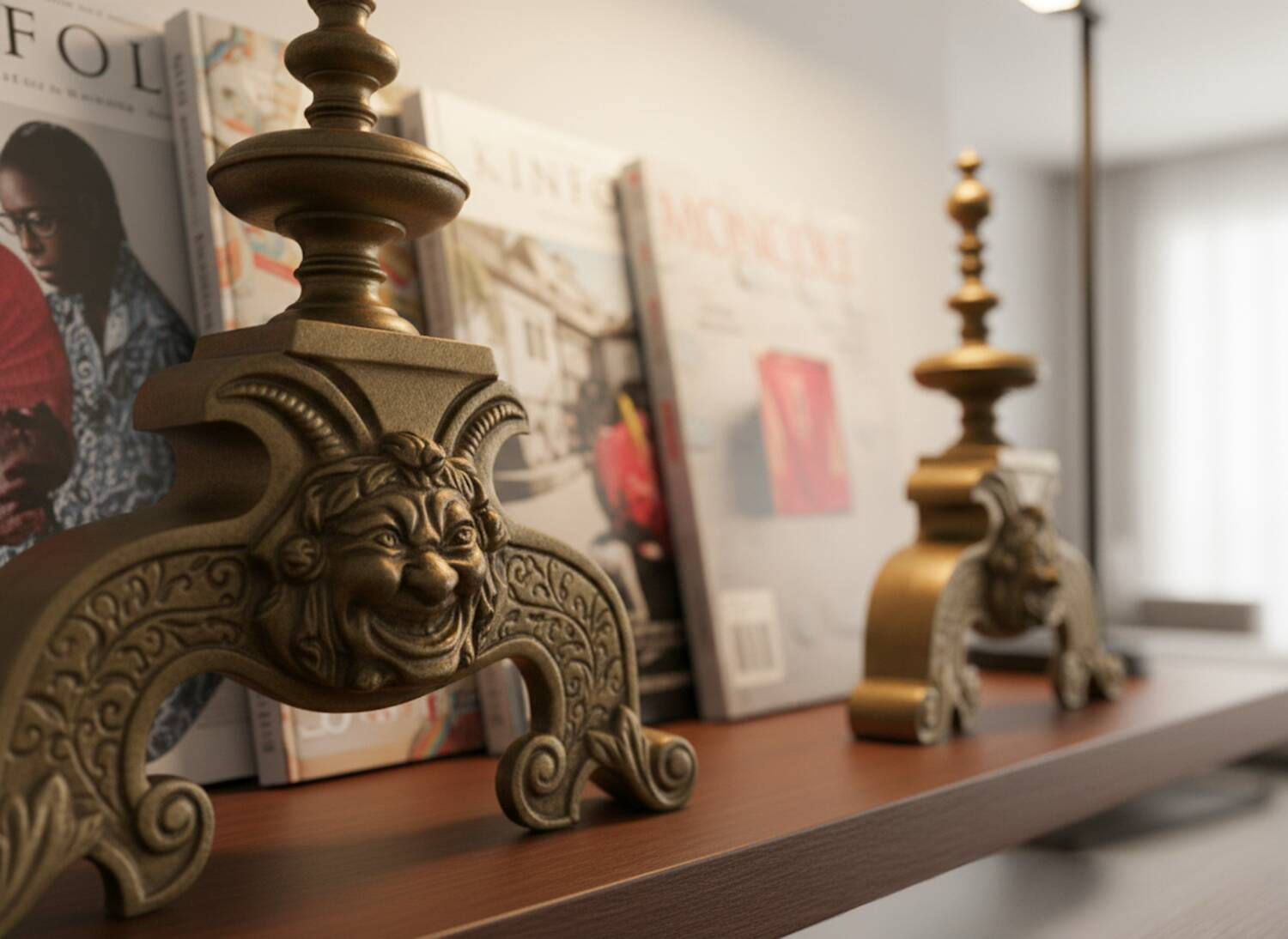 Pair of antique bronze andirons - period 1870/1900